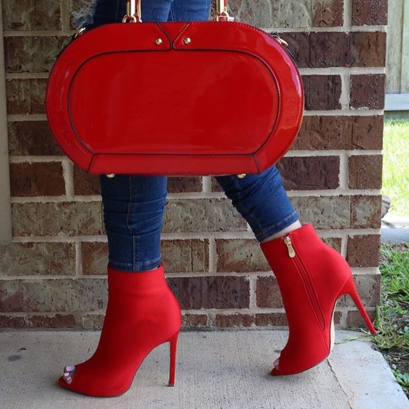 🔥New🔥 Size 8.5 Left. Red Peep Toe Booties. - Picture 4 of 8